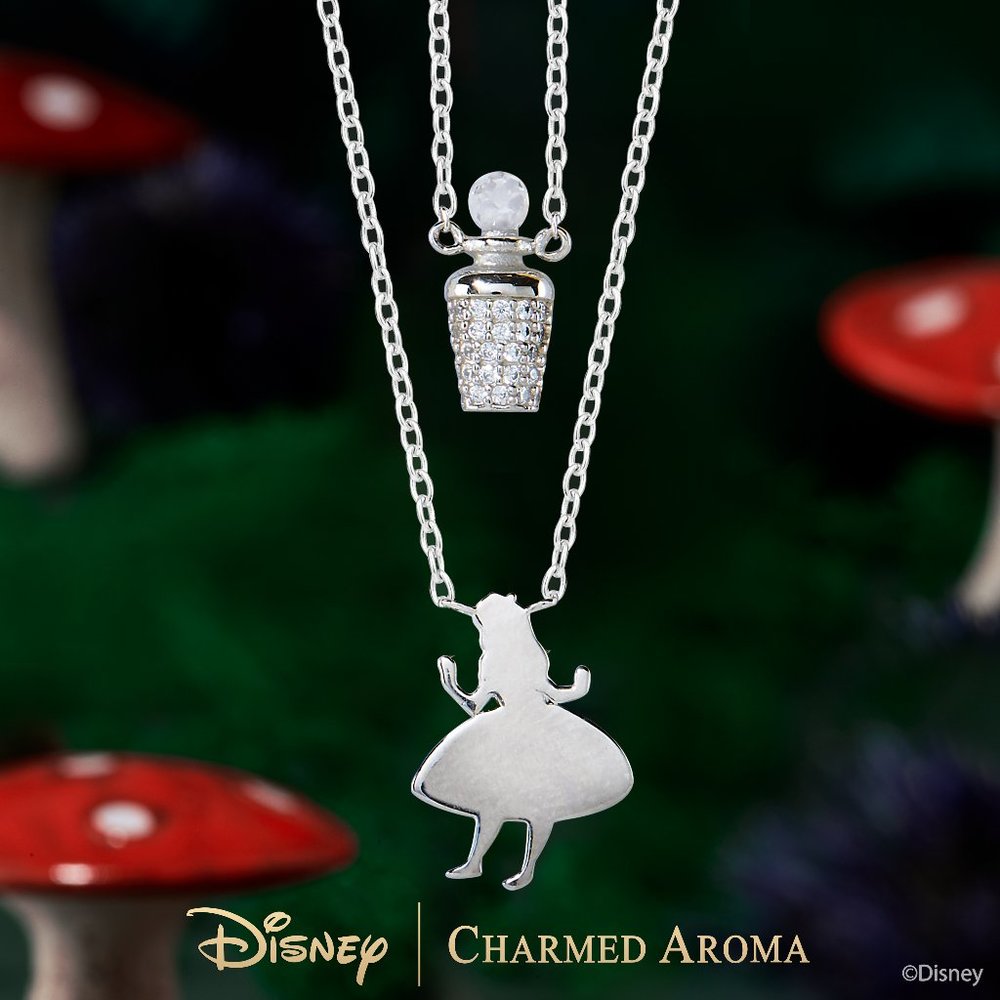 Disney Alice in Wonderland Necklace, Charmed Aroma, 925 Sterling Silver